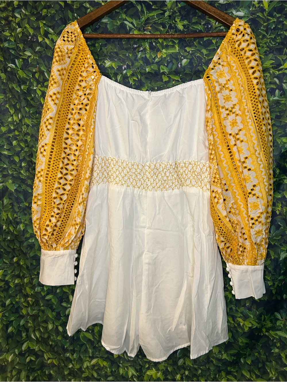 White Romper with Puff Sleeves - Picture 3 of 4